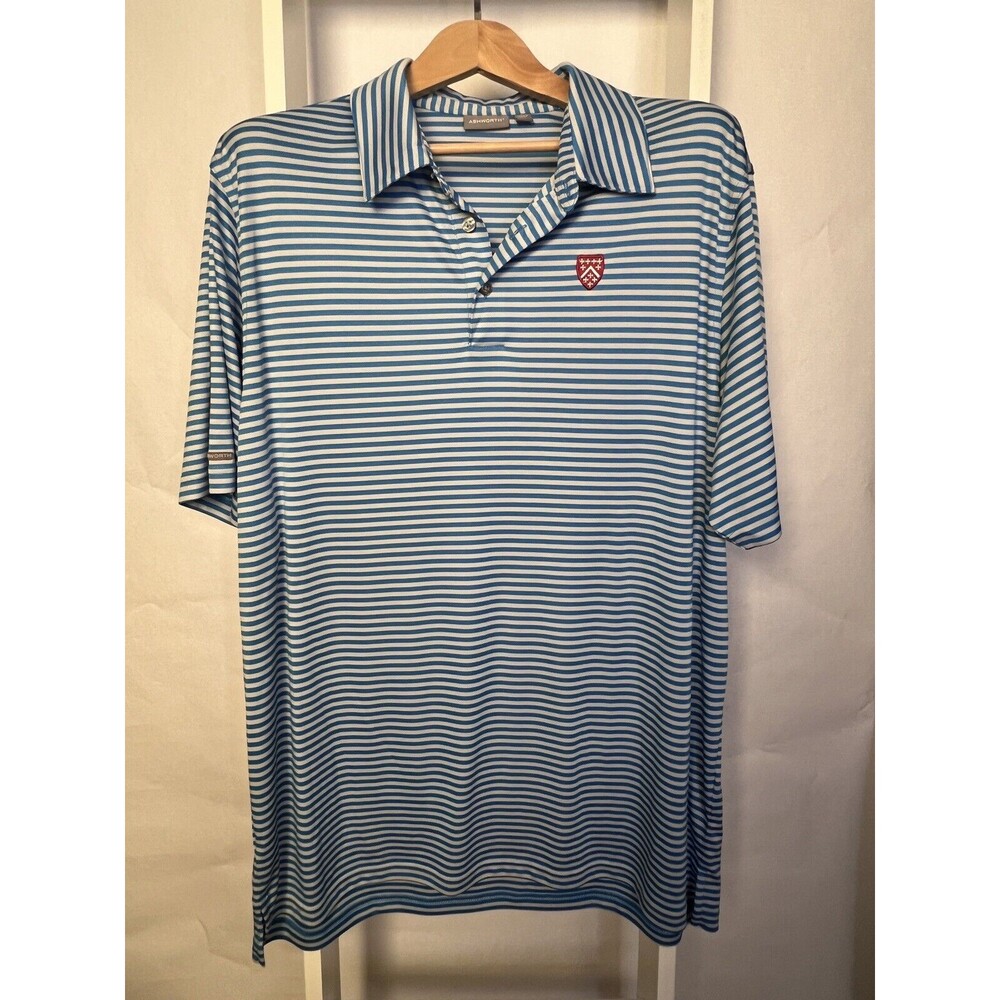 Ashworth Shirt Mens 2XL Blue Gray Golf Polo Striped Turquoise Knit